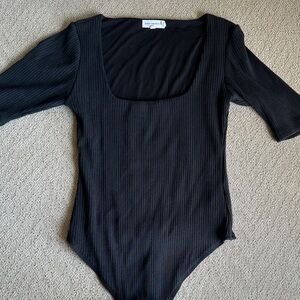 Good American Black Ribbed Bodysuit